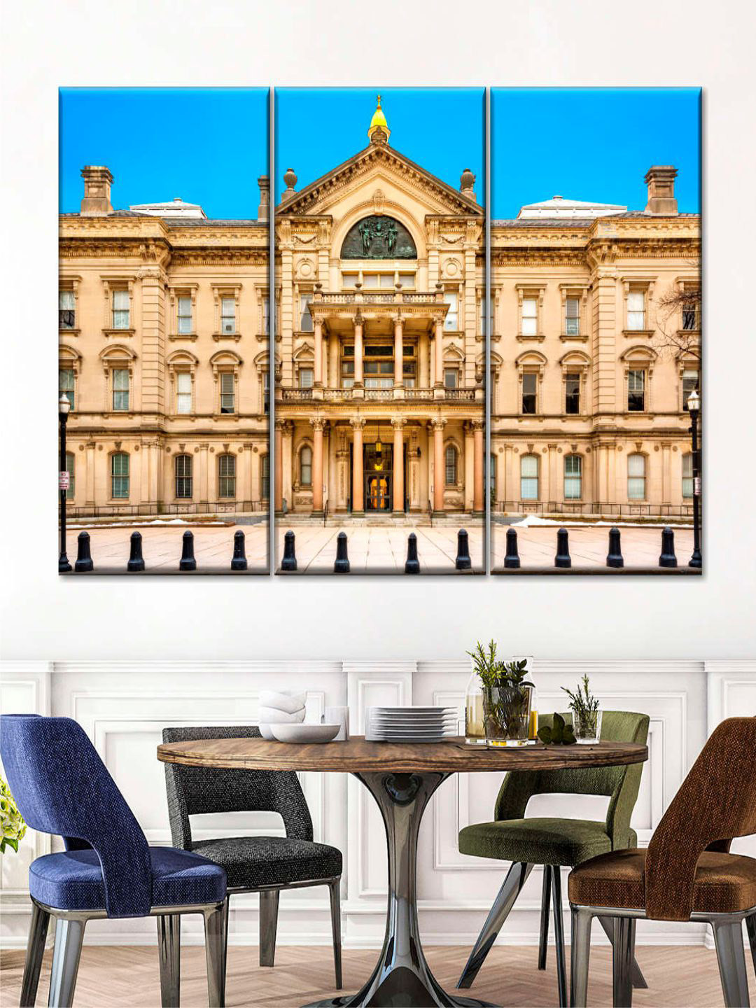 POSTERS AND TRUSS New Jersey State House Canvas 3 Piece Paintings Wall Art - 60 x 30 In