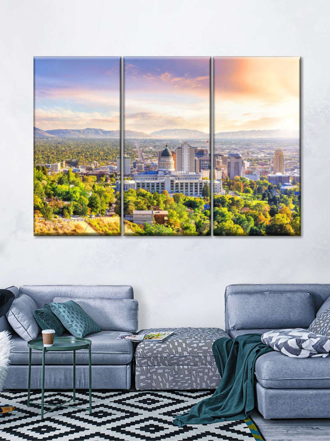 POSTERS AND TRUSS Green & Blue 3 Pieces Painting Wall Art