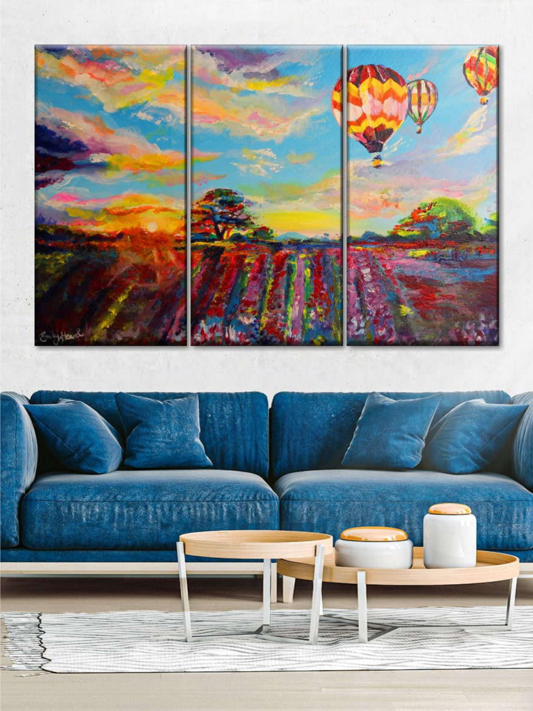 POSTERS AND TRUSS Balloon Skies Canvas 3 Piece Rectangle Paintings Wall Art - 30 x 20 In