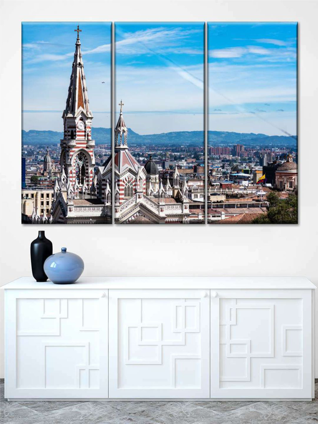 POSTERS AND TRUSS Blue 3 Pieces Bogota Cityscape Painting Wall Art