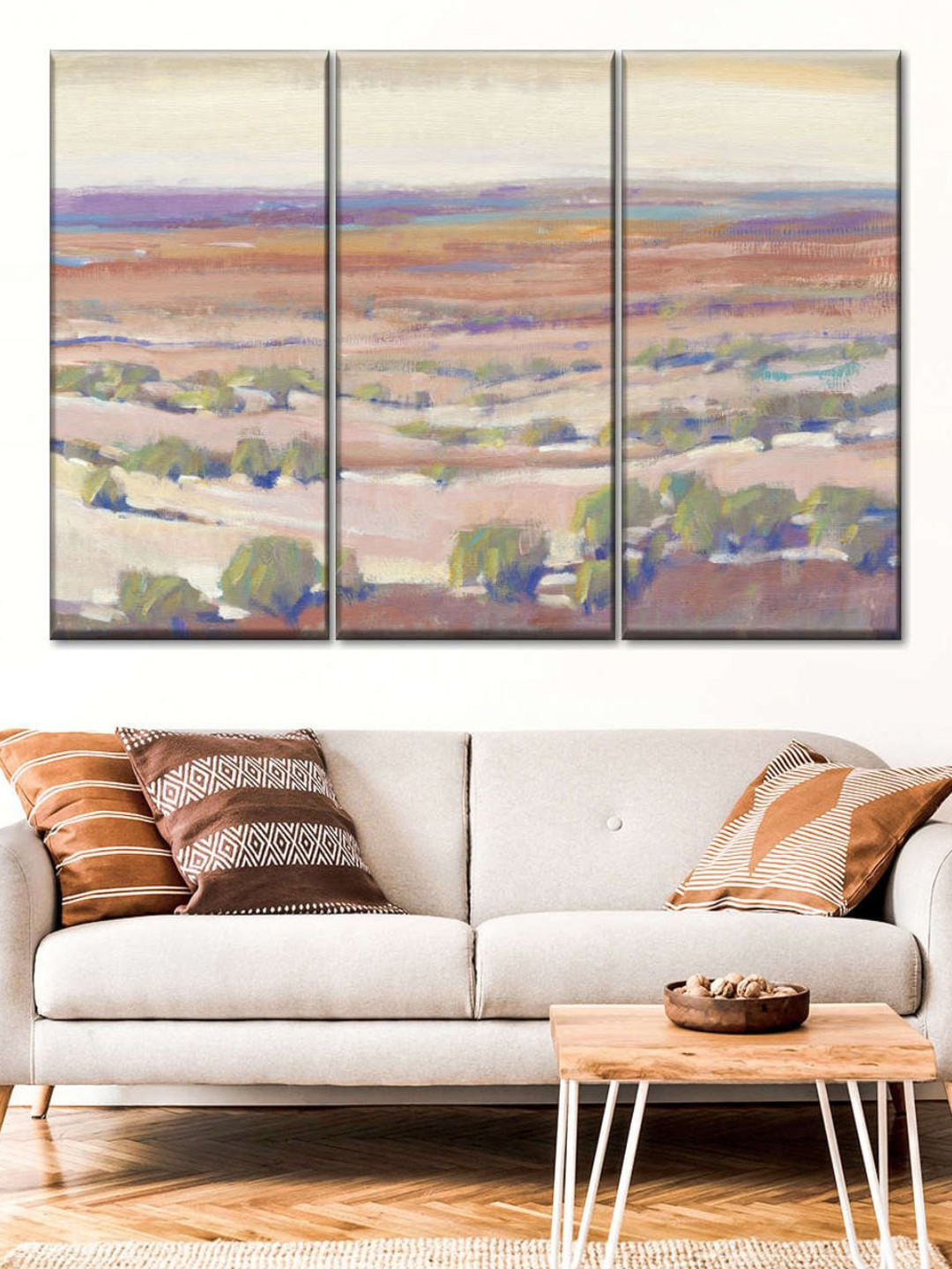 POSTERS AND TRUSS Beige & Purple 3 Pieces High Desert Pastels Painting Wall Art