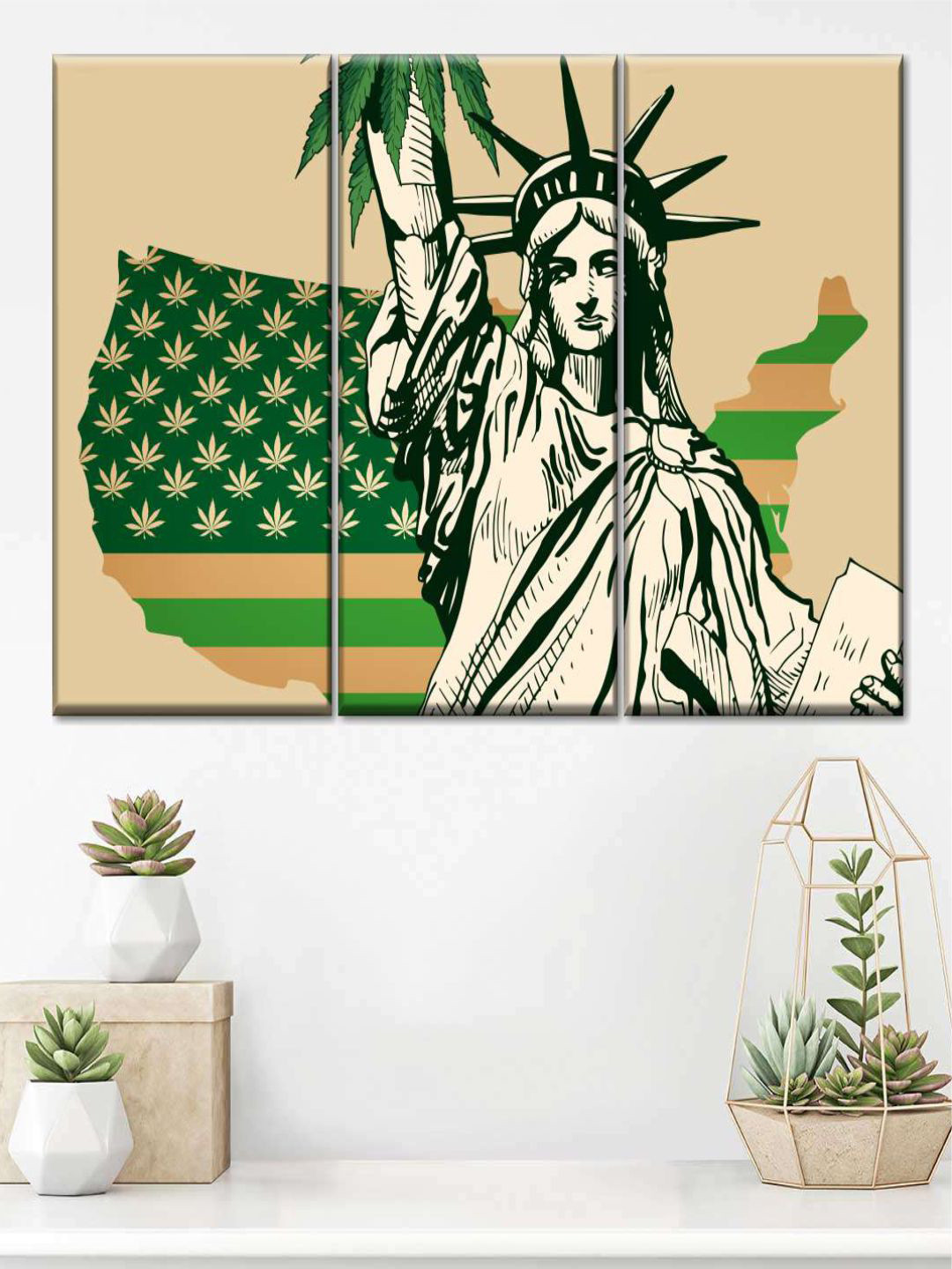 POSTERS AND TRUSS 3 Pieces Beige & Green Painting Wall Art