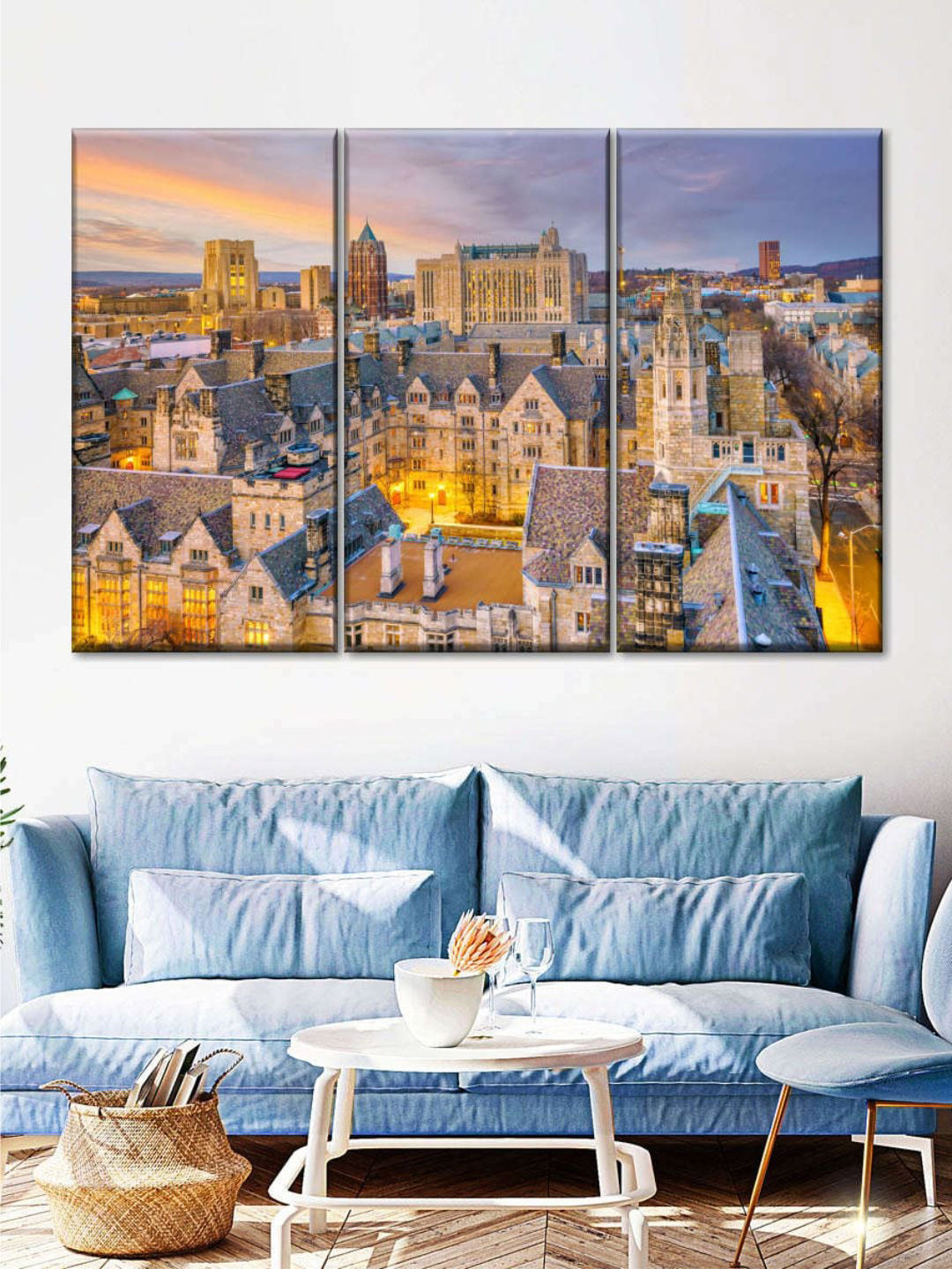POSTERS AND TRUSS Yellow & Blue 3 Pieces Yale University Buildings Painting Wall Art