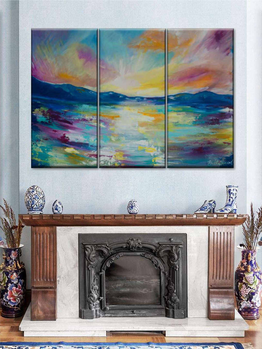 POSTERS AND TRUSS Green & Blue 3 Pieces Childhood Painting Wall Art