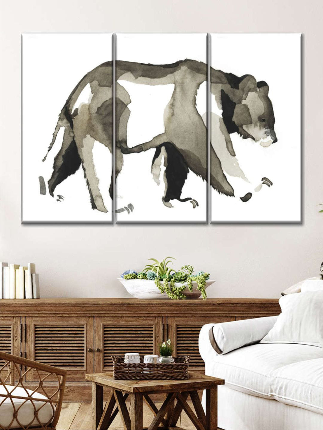 POSTERS AND TRUSS White & Grey 3 Pieces Watercolor Woodland IV Painting Wall Art