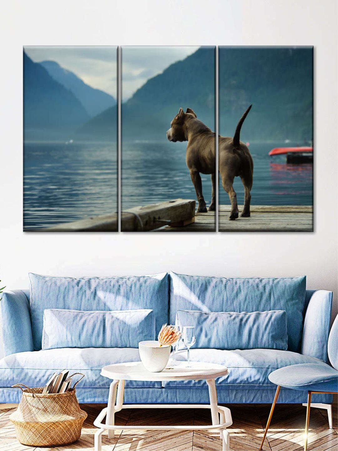 POSTERS AND TRUSS Black & Blue 3 Pieces Pit Bull Painting Wall Art