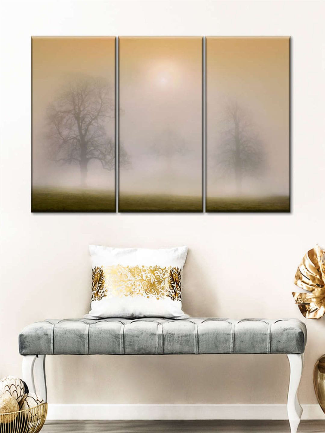 POSTERS AND TRUSS Grey & Beige 3 Pieces Forest Of Dreams Wall Art