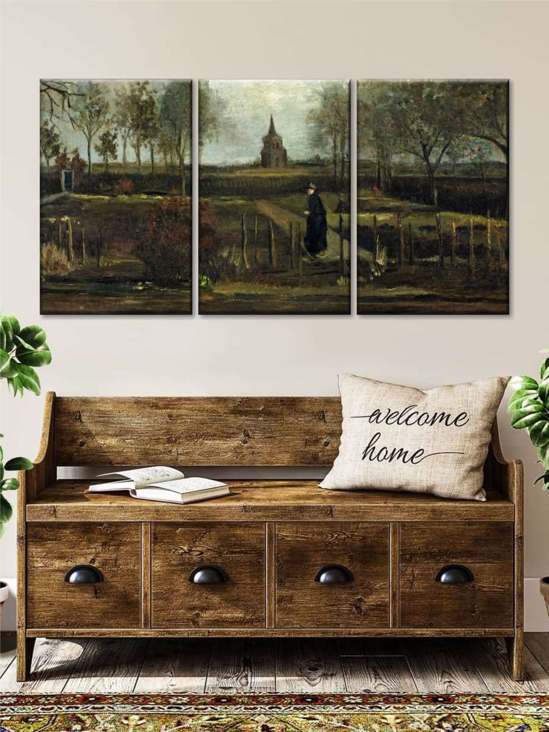 POSTERS AND TRUSS Green & Black 3 Pieces The Parsonage Garden At Nuenen Painting Wall Art