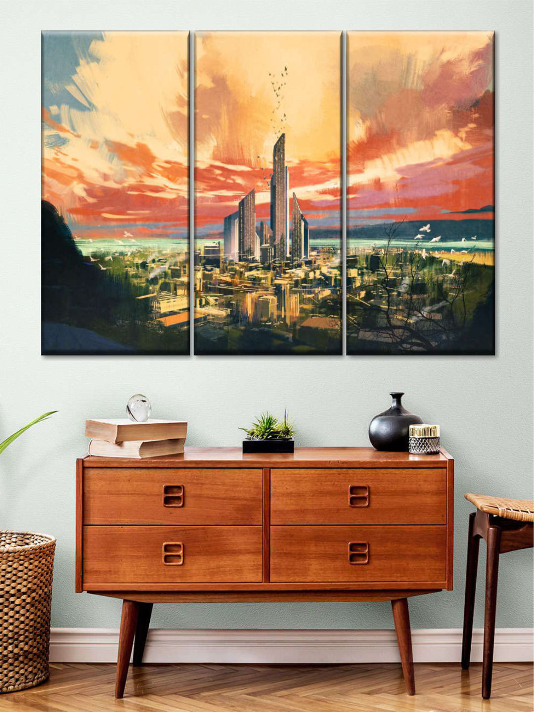 POSTERS AND TRUSS Future City Canvas 3 Pcs Wall Rectangle Paintings Wall Art -30x20In