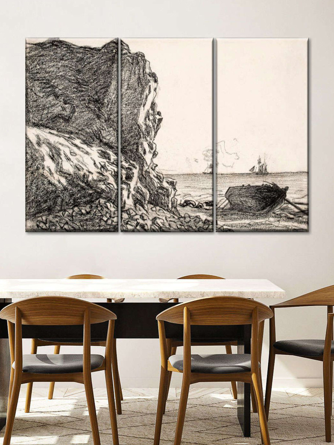 POSTERS AND TRUSS Cliffs & Sea Canvas 3 Pcs Wall Rectangle Paintings Wall Art -30x20In