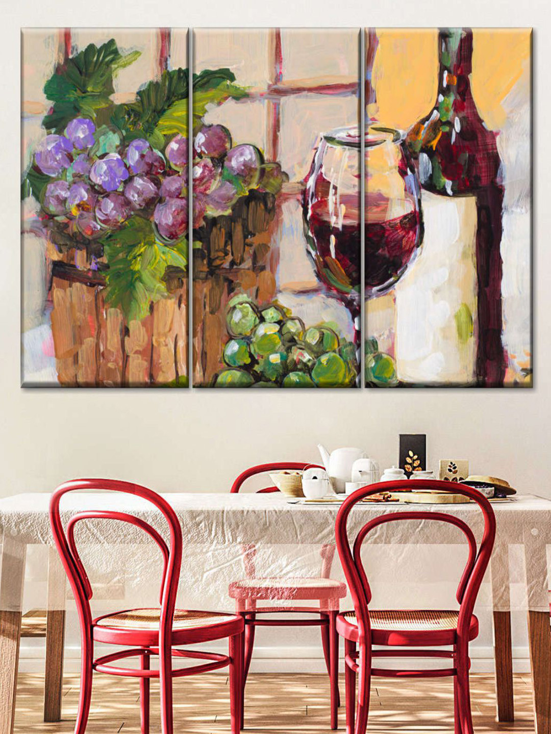 POSTERS AND TRUSS Brown & Purple 3 Pieces Classic Wine Still Life Framed Wall Paintings