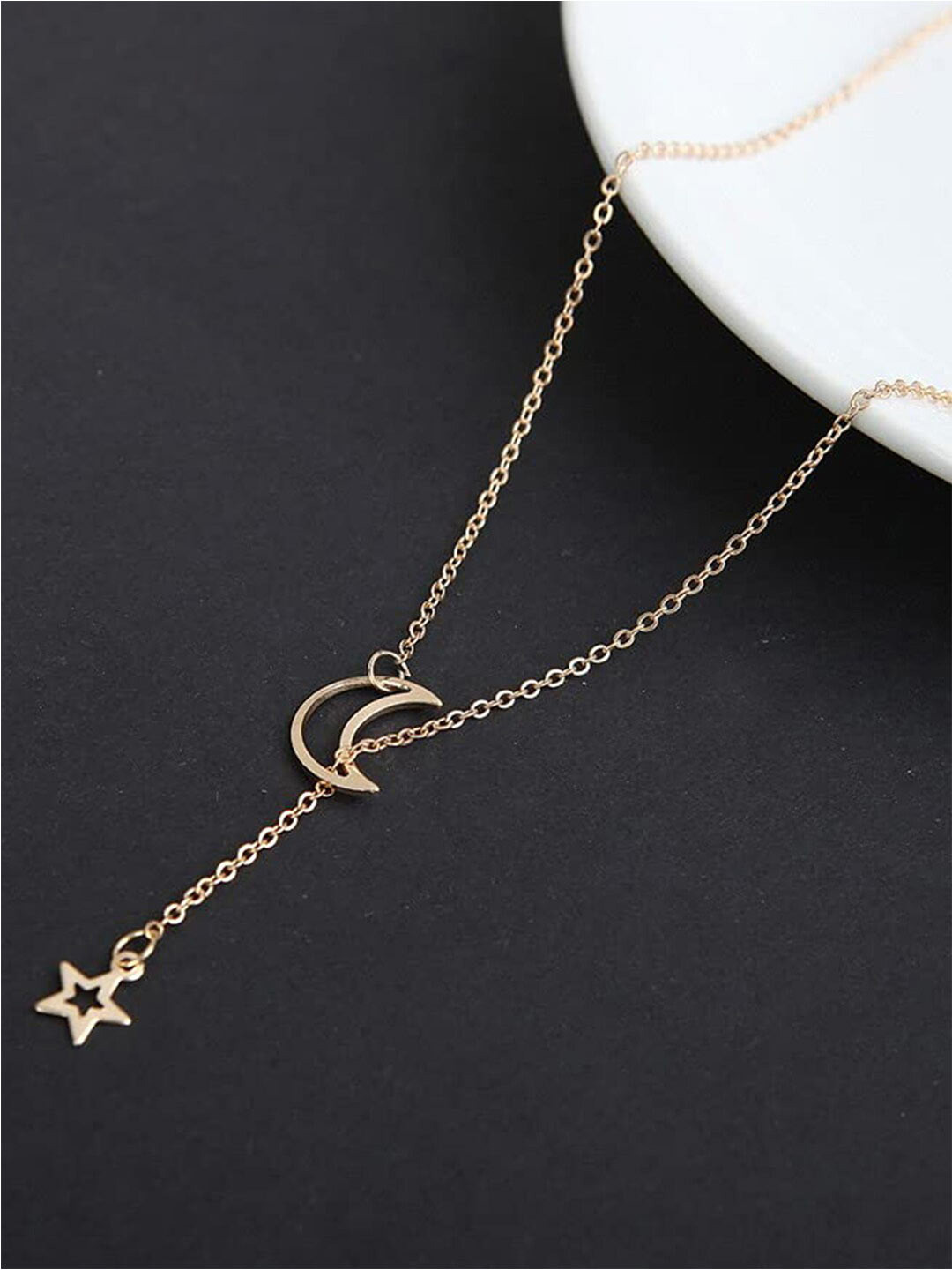 Peora Gold-Plated Moon & Star Shape Pendant Necklace
