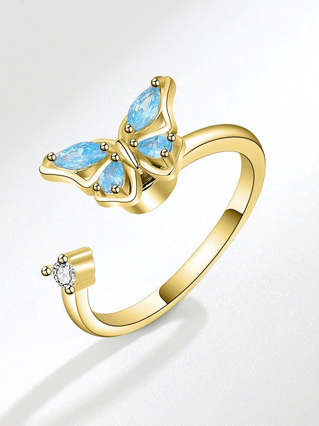 MYKI Gold-Plated CZ Studded Rotating Butterfly Finger Ring