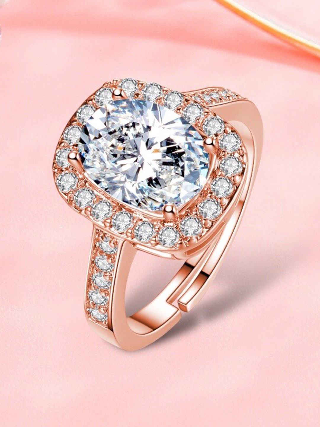 MYKI Rose Gold-Plated CZ Studded Classic Crystal Clear Finger Ring