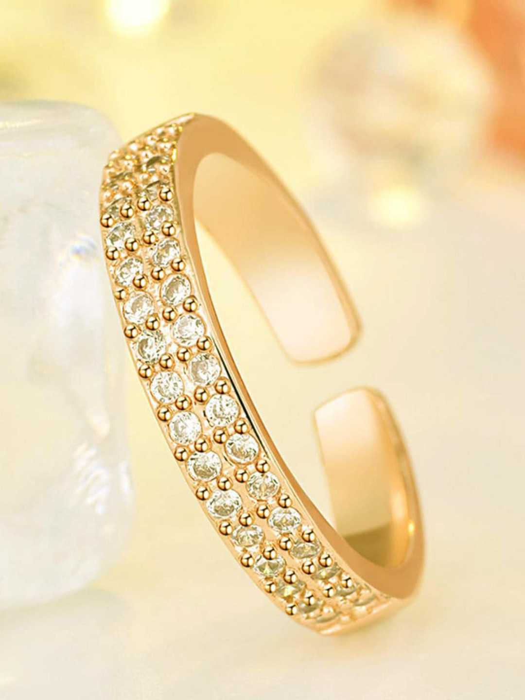 MYKI Gold-Plated CZ-Studded Adjustable Super Band Finger Ring