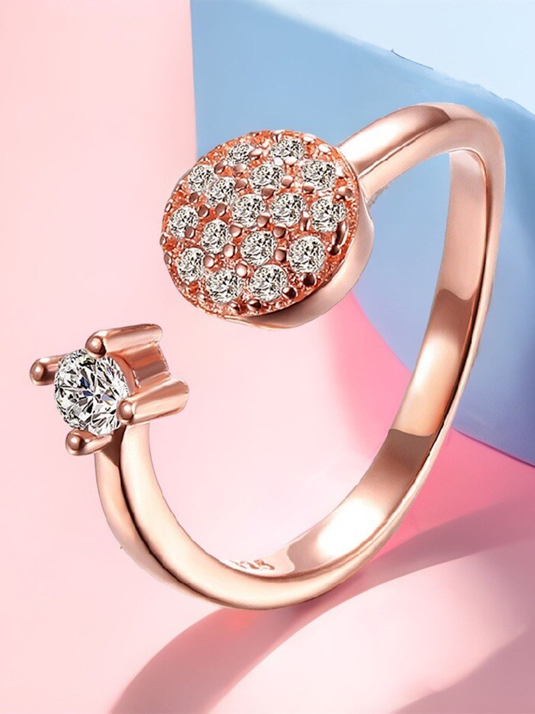 MYKI Women Rose Gold-Plated & CZ-Studded Adjustable Ring