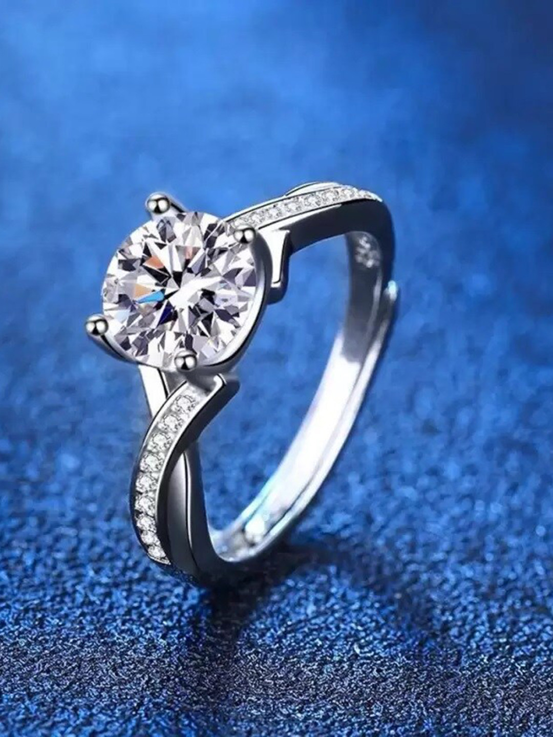 MYKI Silver- Plated CZ Stone Studded Adjustable Solitaire Cross Finger Ring