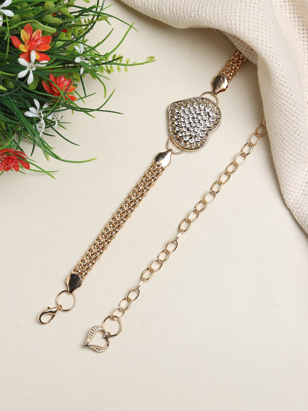 DressBerry Women Embellished Gold Metal Dress Belt