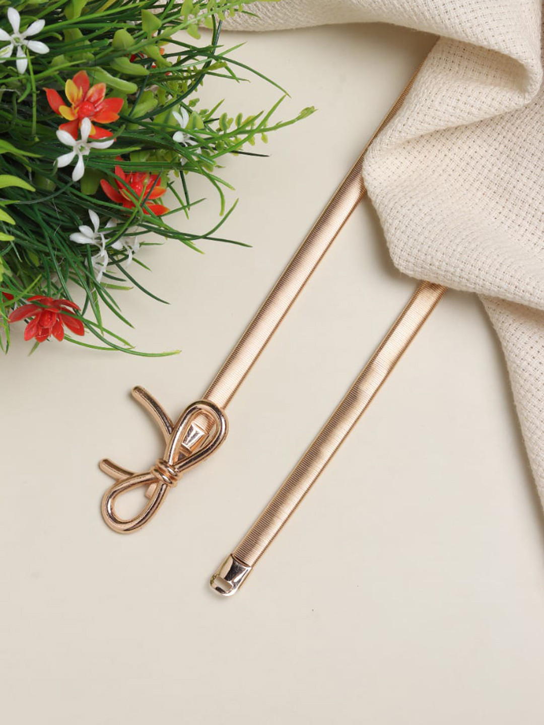 DressBerry Women Golden Textured Casual Belt