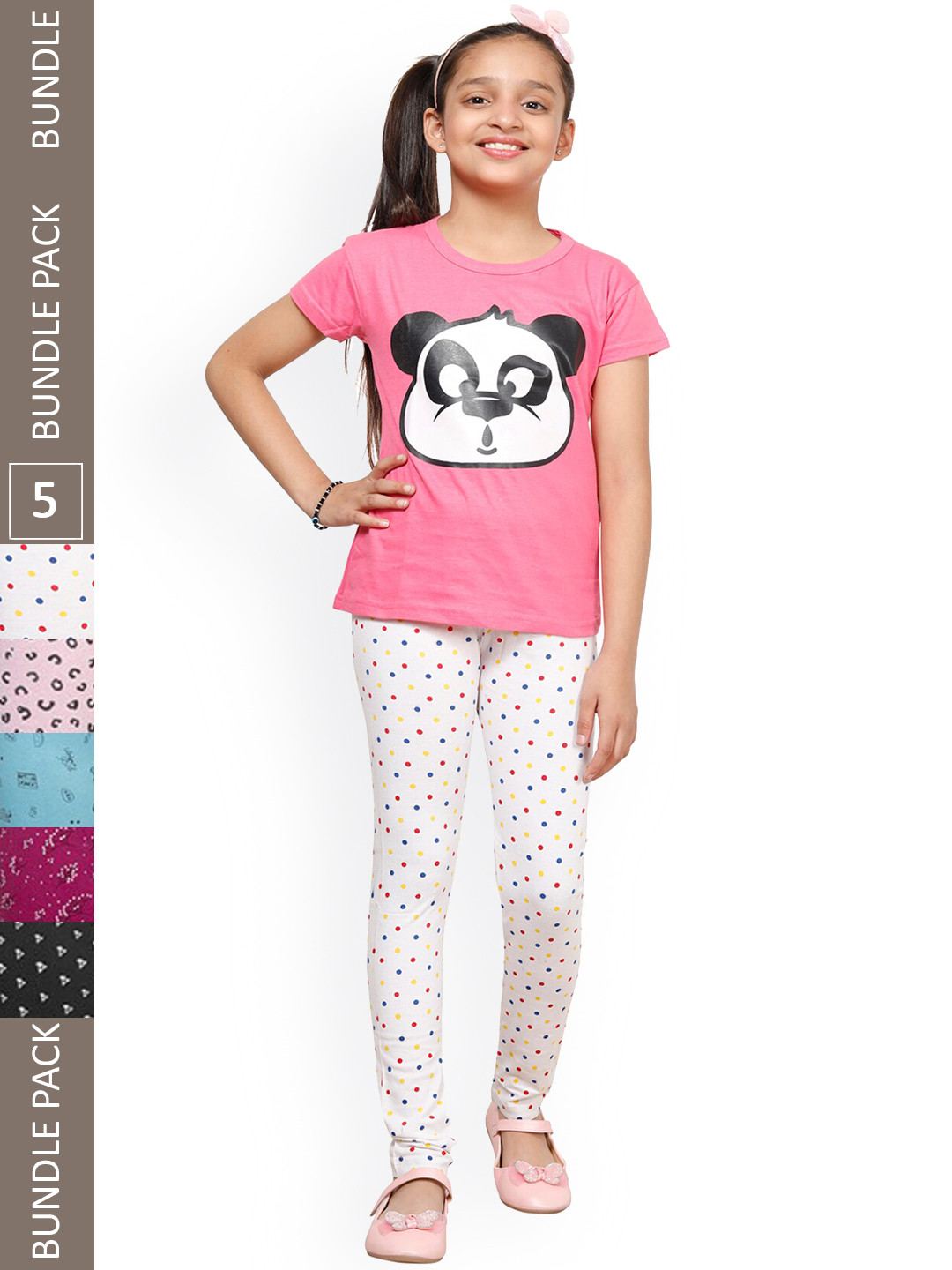 IndiWeaves Girls Pack Of 5 Conversational Printed Pure Cotton Ankle Length Leggings
