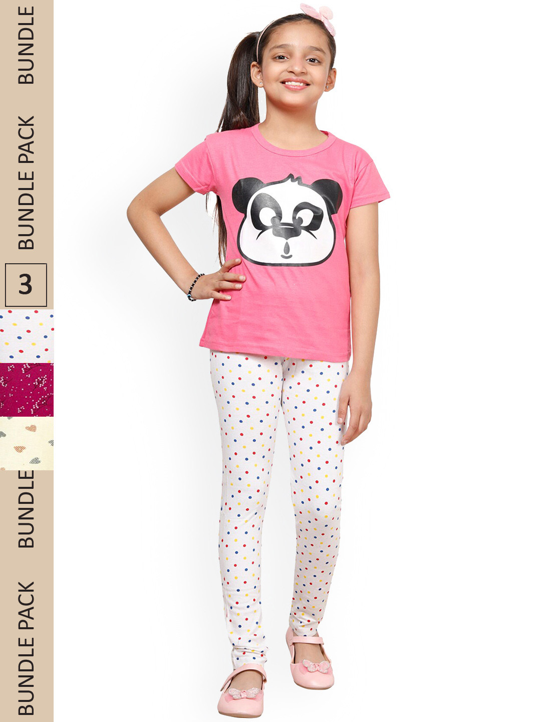 IndiWeaves Girls Pack Of 3 Conversational Printed Pure Cotton Ankle Length Leggings
