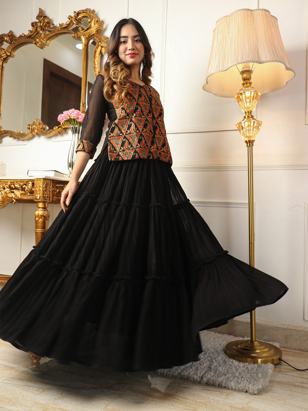 Vidraa Western Store Self Design Top with Skirt