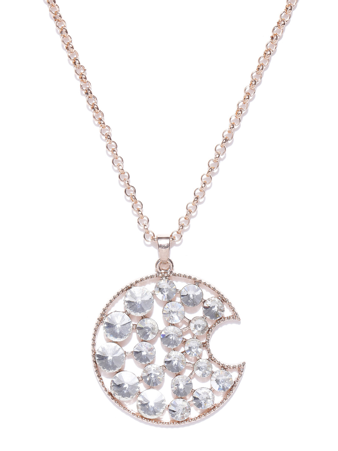 YouBella Gold-Toned Stone-Studded Crescent-Shaped Pendant with Chain