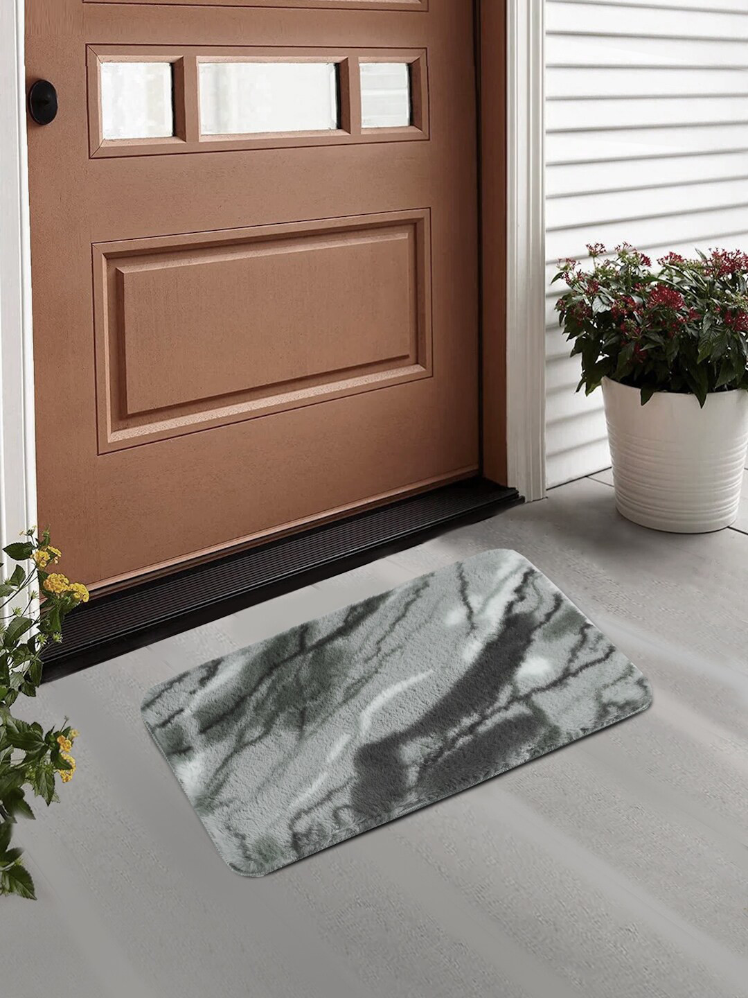 FABINALIV Grey Patterned Anti-Skid Doormat