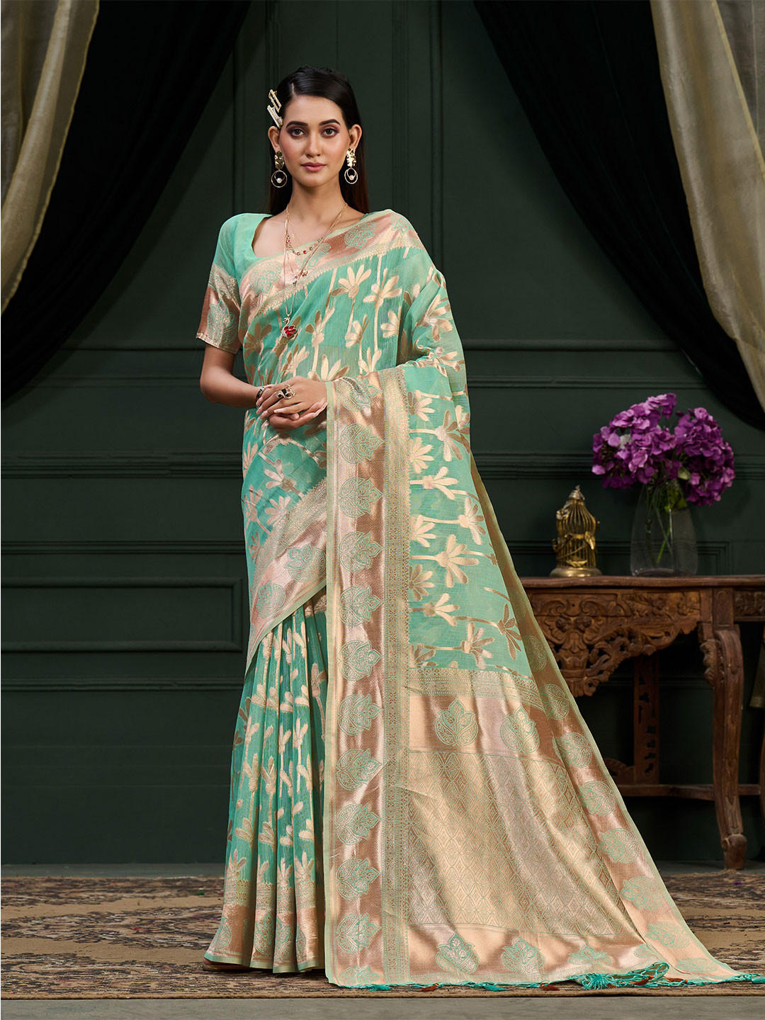 MIMOSA Floral Woven Design Zari Banarasi Saree