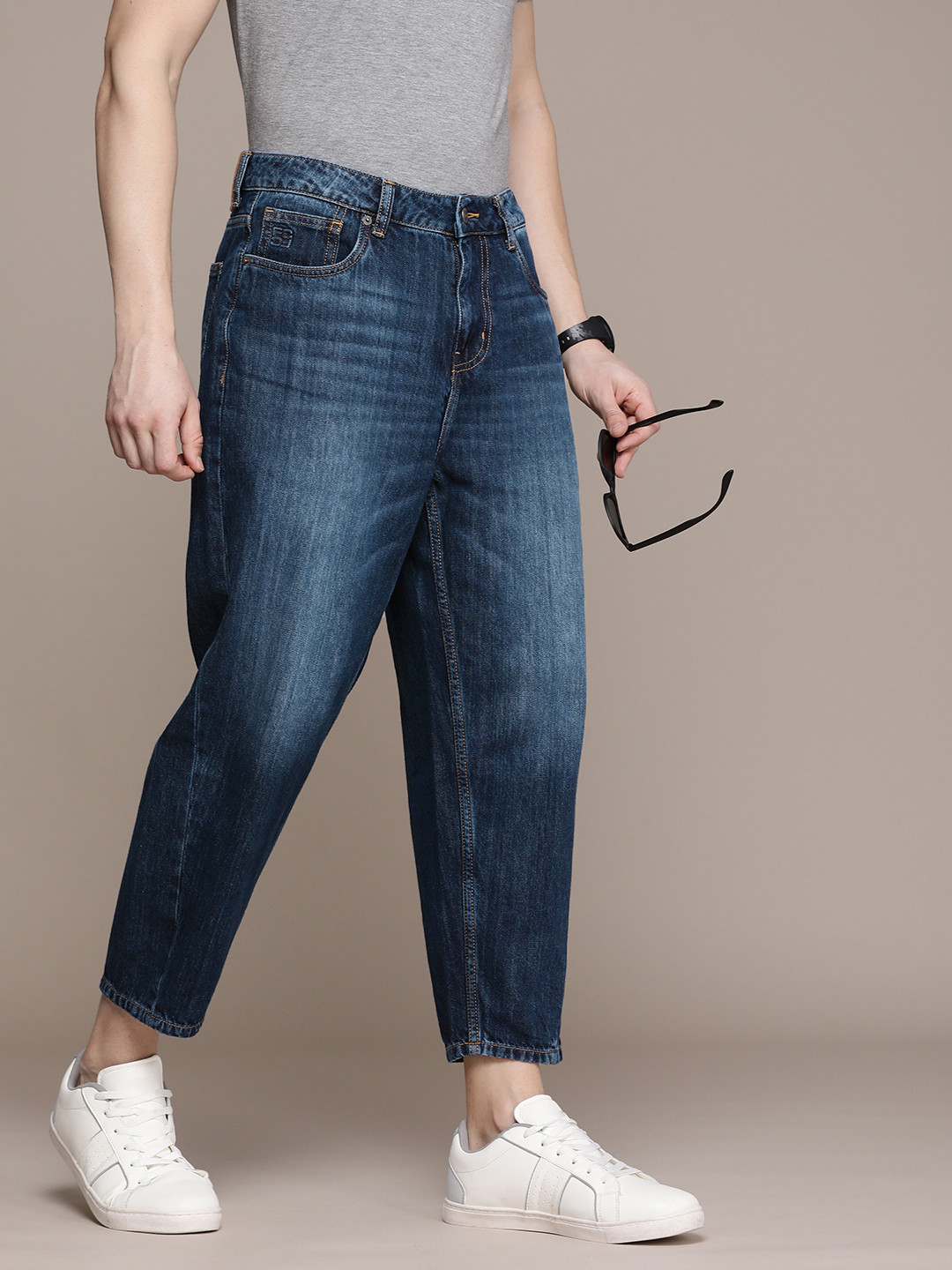 French Connection Men Pure Cotton Loose Fit Cropped Light Fade Mid-Rise Jeans