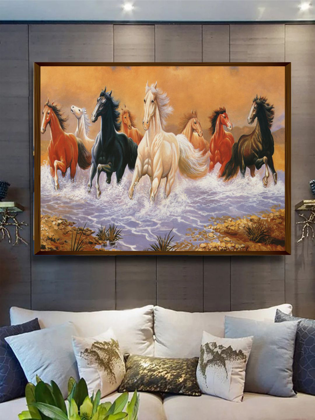 The Art House Brown & White Seven Horses Framed Wall Art