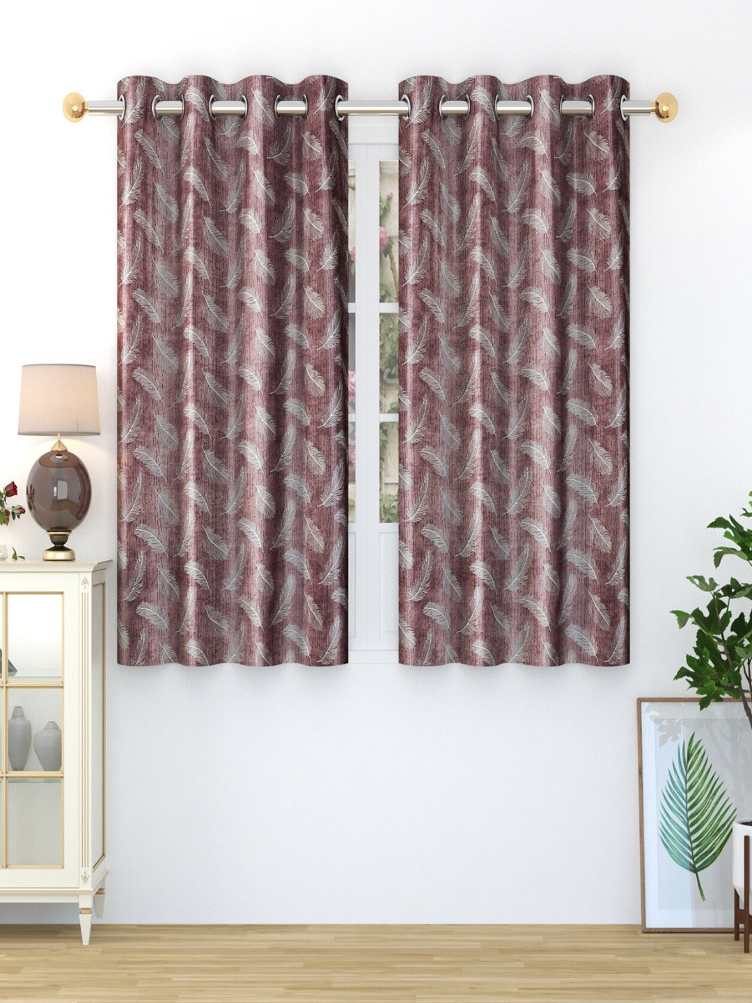 Homefab India 2 Pieces Mauve & White Window Curtain