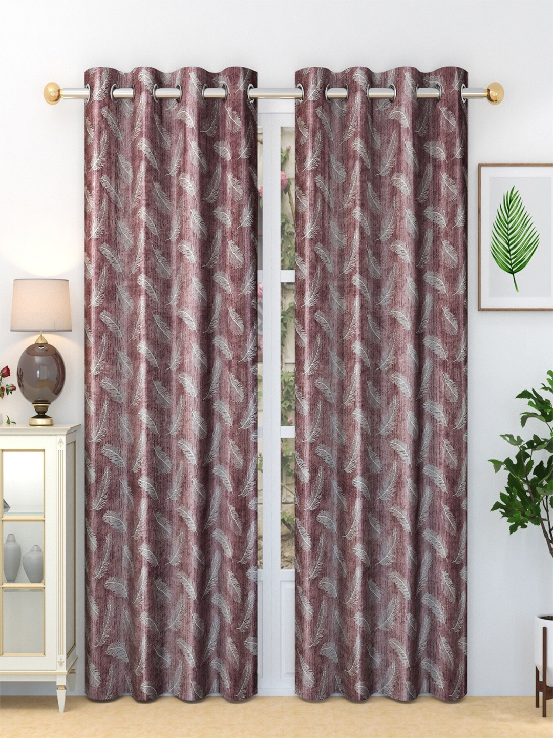 Homefab India Lavender & White 2 Pieces Door Curtain