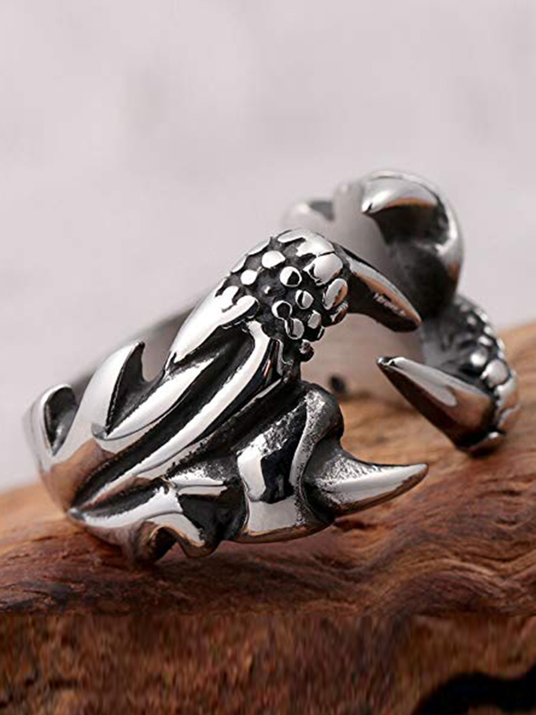 VIEN Silver-Plated Dragon Claw Finger Ring