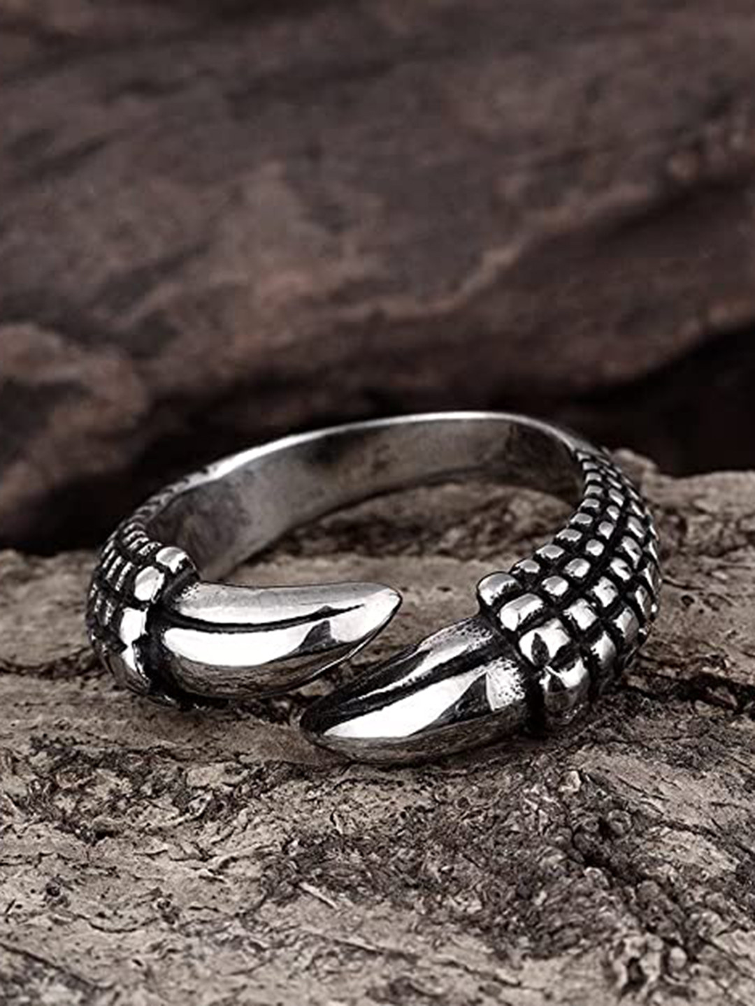 VIEN Silver-Plated Textured Detail Cool Eagel Claw Adjustable Brass Finger Ring