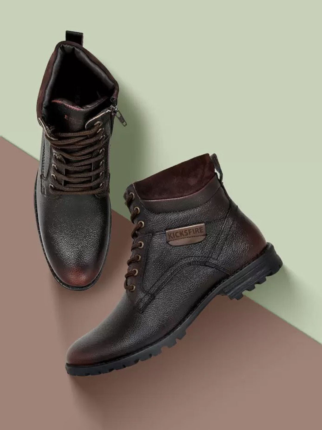 KICKSFIRE Men Textured Genuine Leather Regular Boots