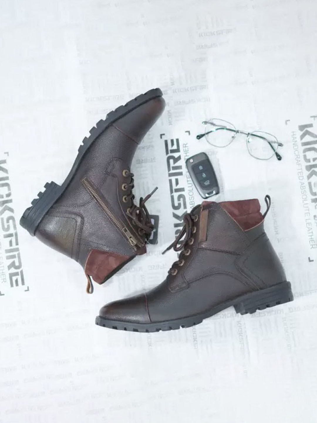 KICKSFIRE Men Textured Genuine Leather Regular Boots