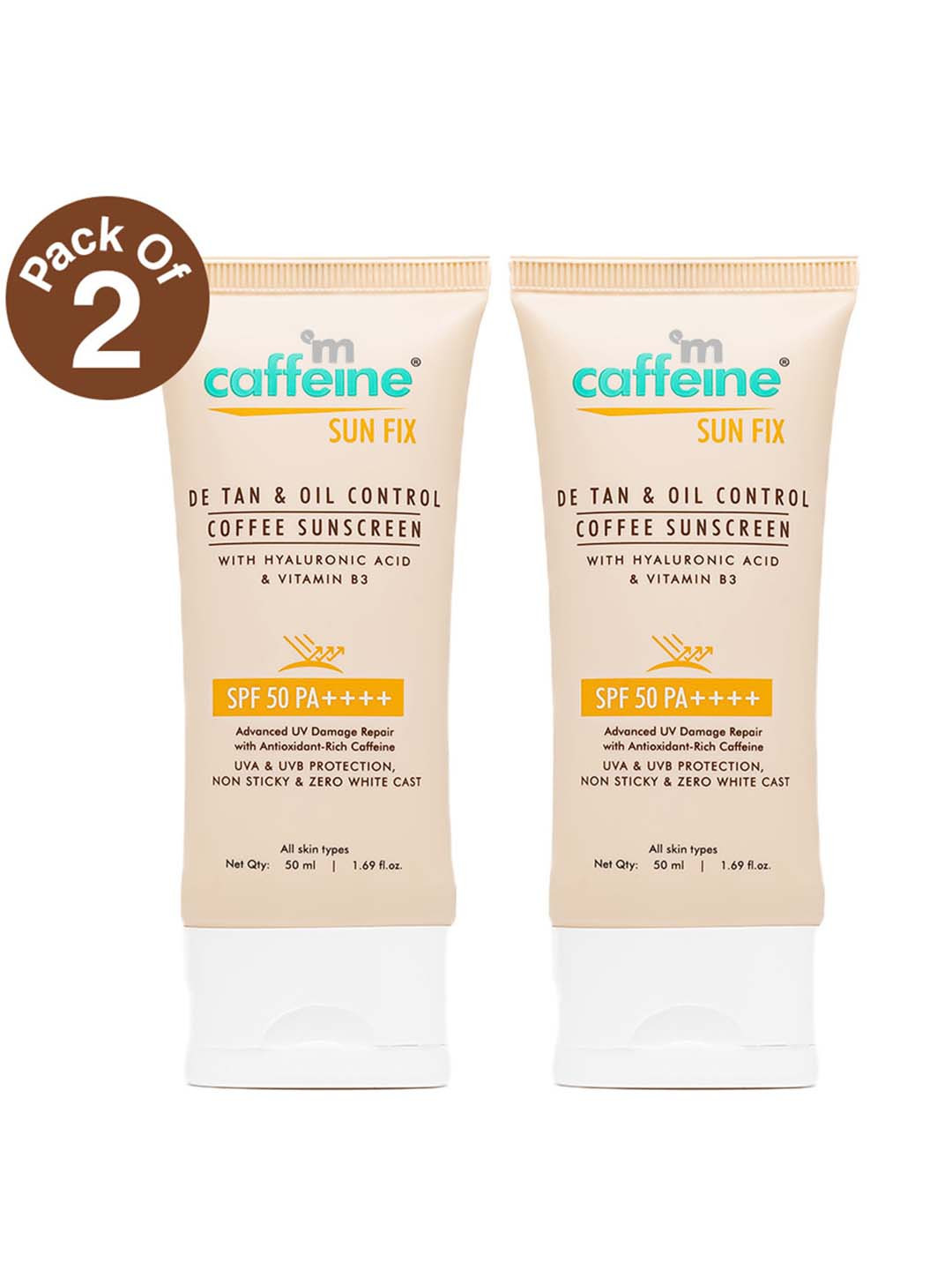 MCaffeine Set of 2 Naked & Raw Coffee SPF 50 PA++ Sunscreen Lotion - 50ml Each