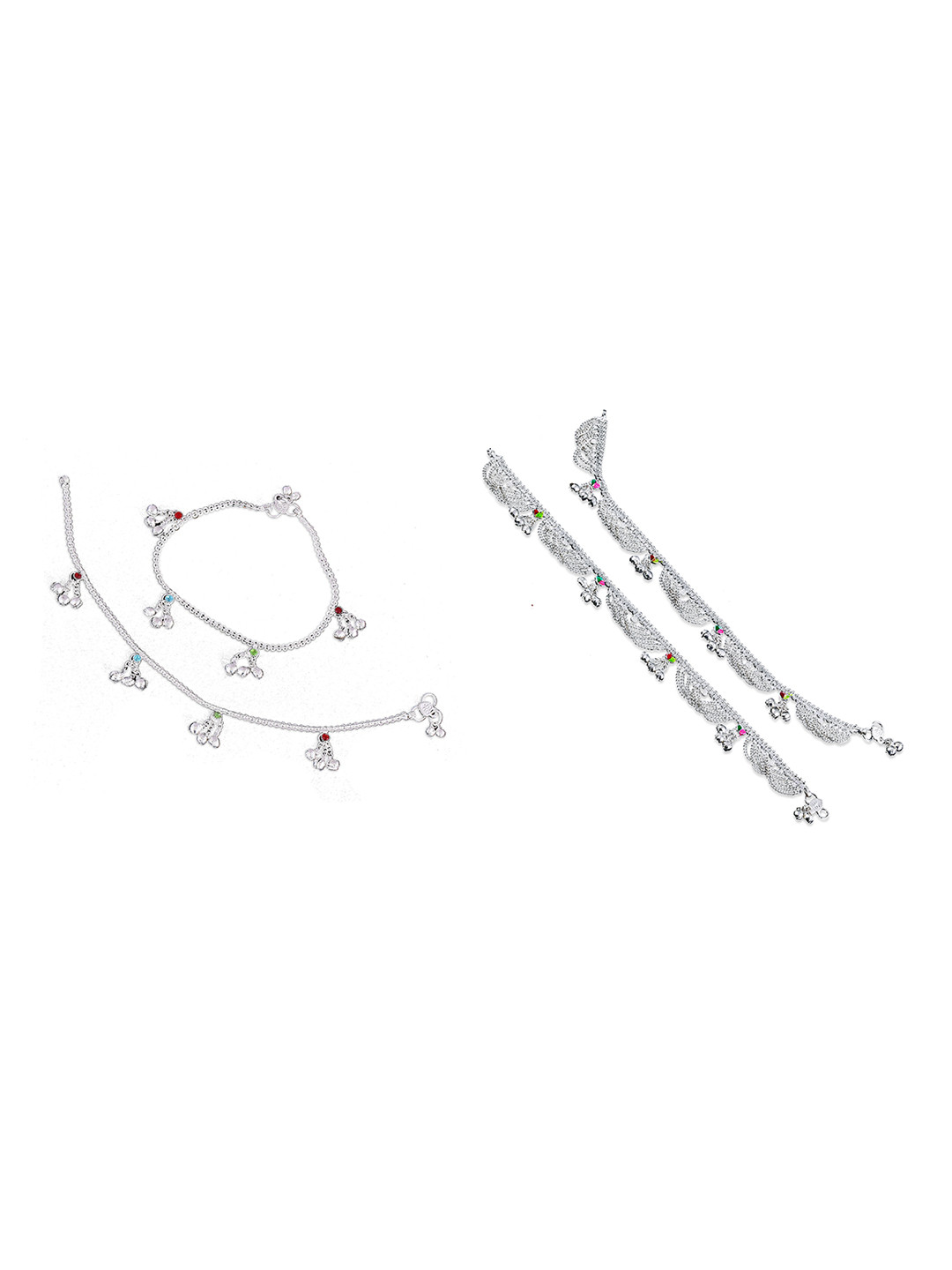 RUHI COLLECTION Set Of 4 Silver-Plated Anklet
