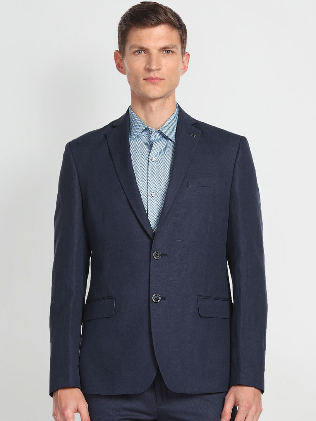 Arrow Notched Lapel Collar Single-Breasted Linen Cotton Formal Blazer