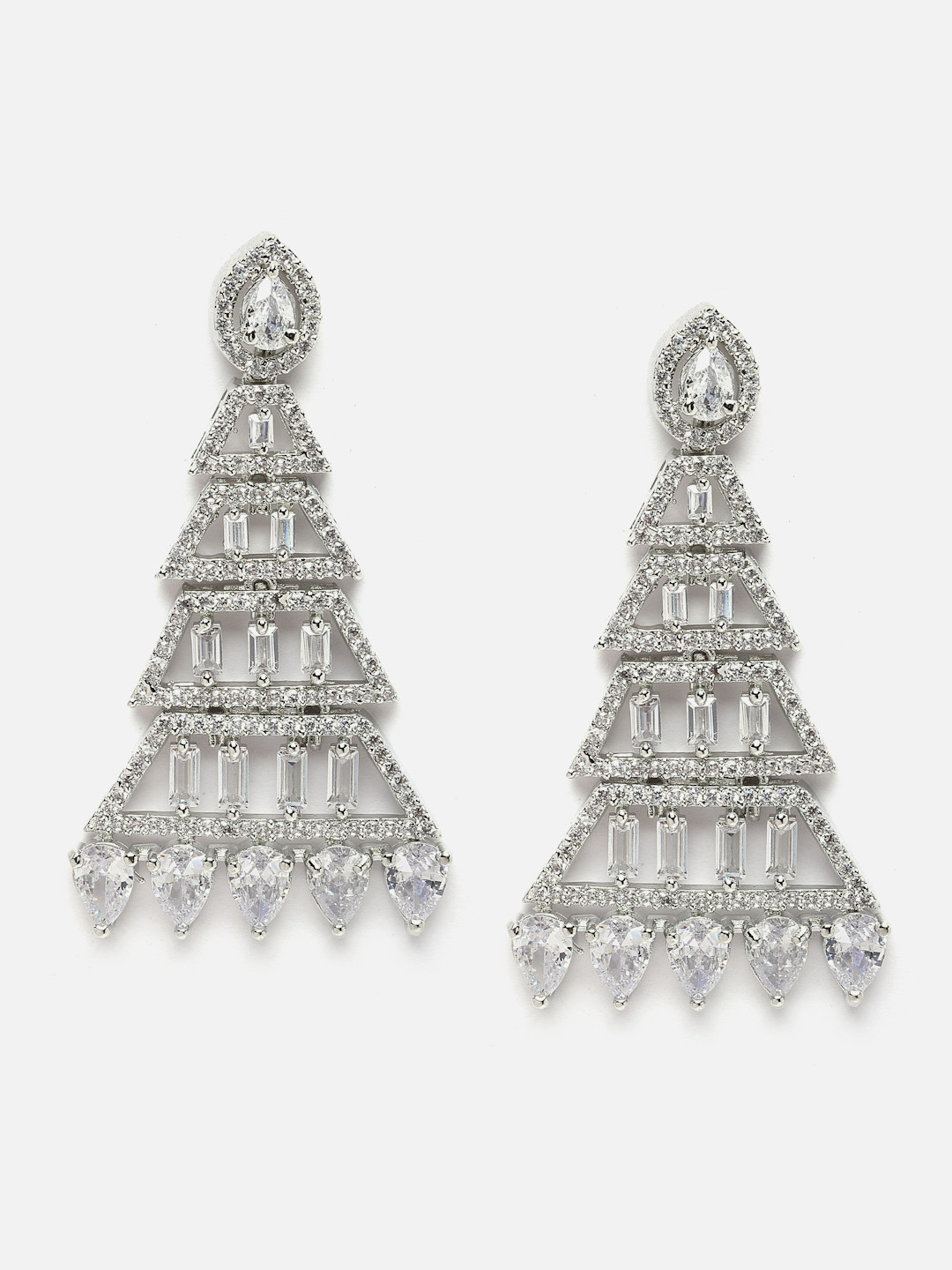 Aazeen Rhodium-Plated Triangular Drop Earrings