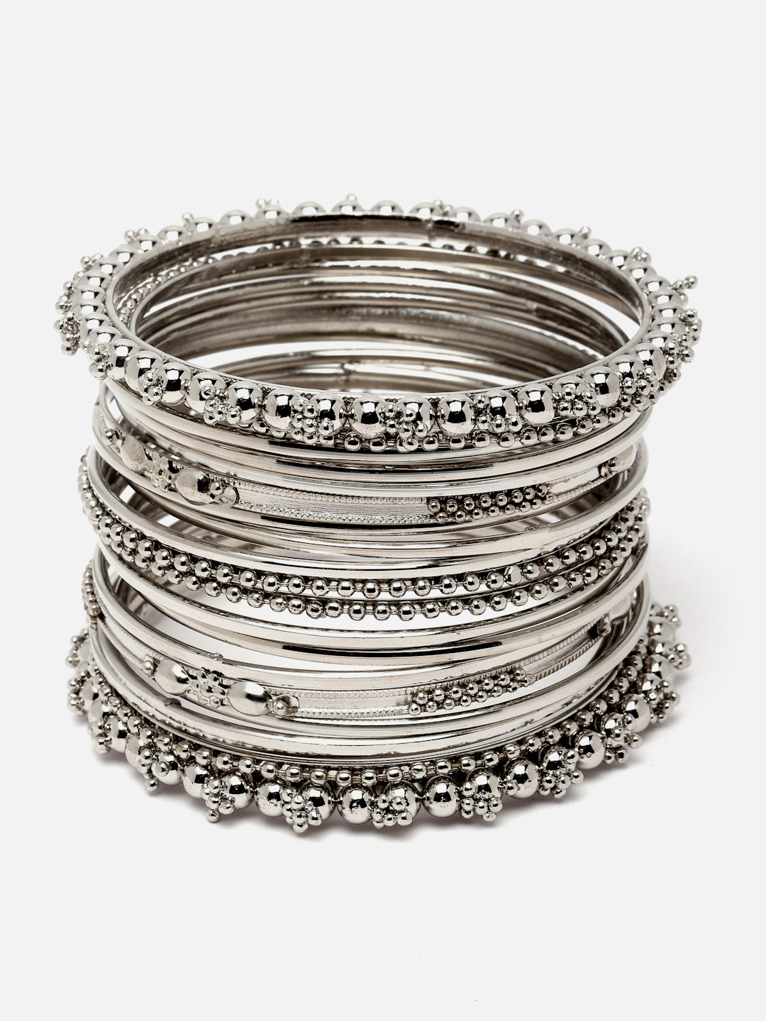 Aazeen Set Of 20 Silver-Plated Textured Bangles