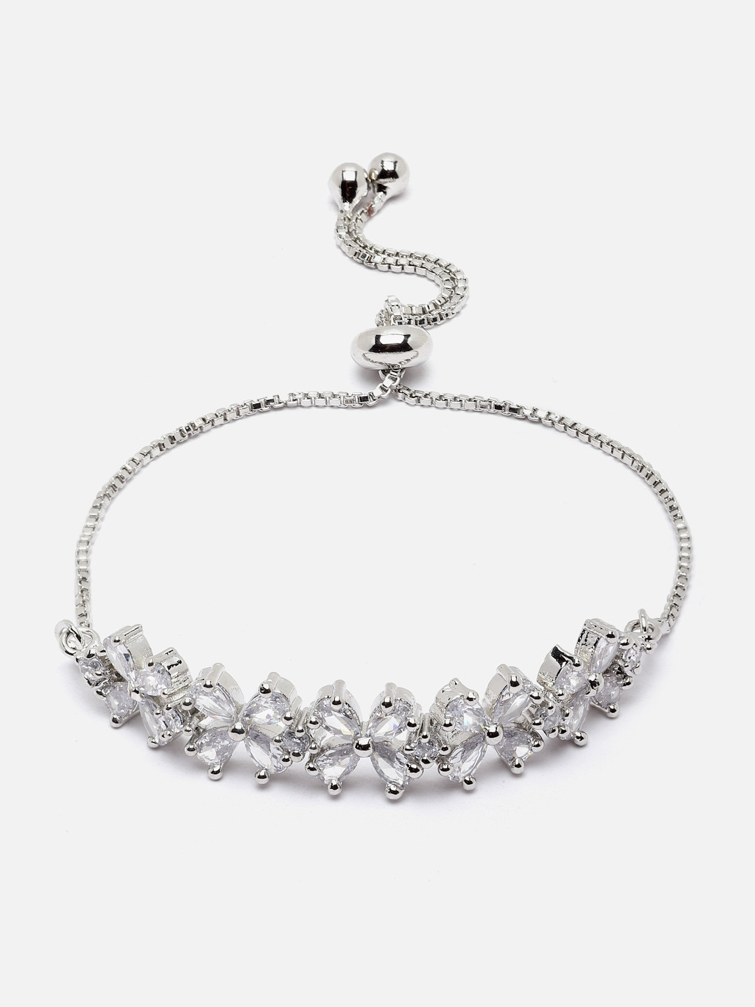 Aazeen Rhodium-Plated American Diamond Wraparound Bracelet