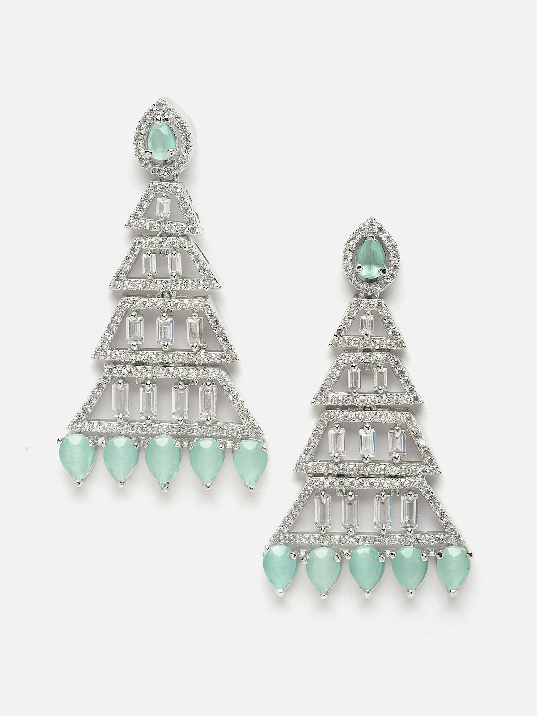 Aazeen Rhodium-Plated Triangular Drop Earrings