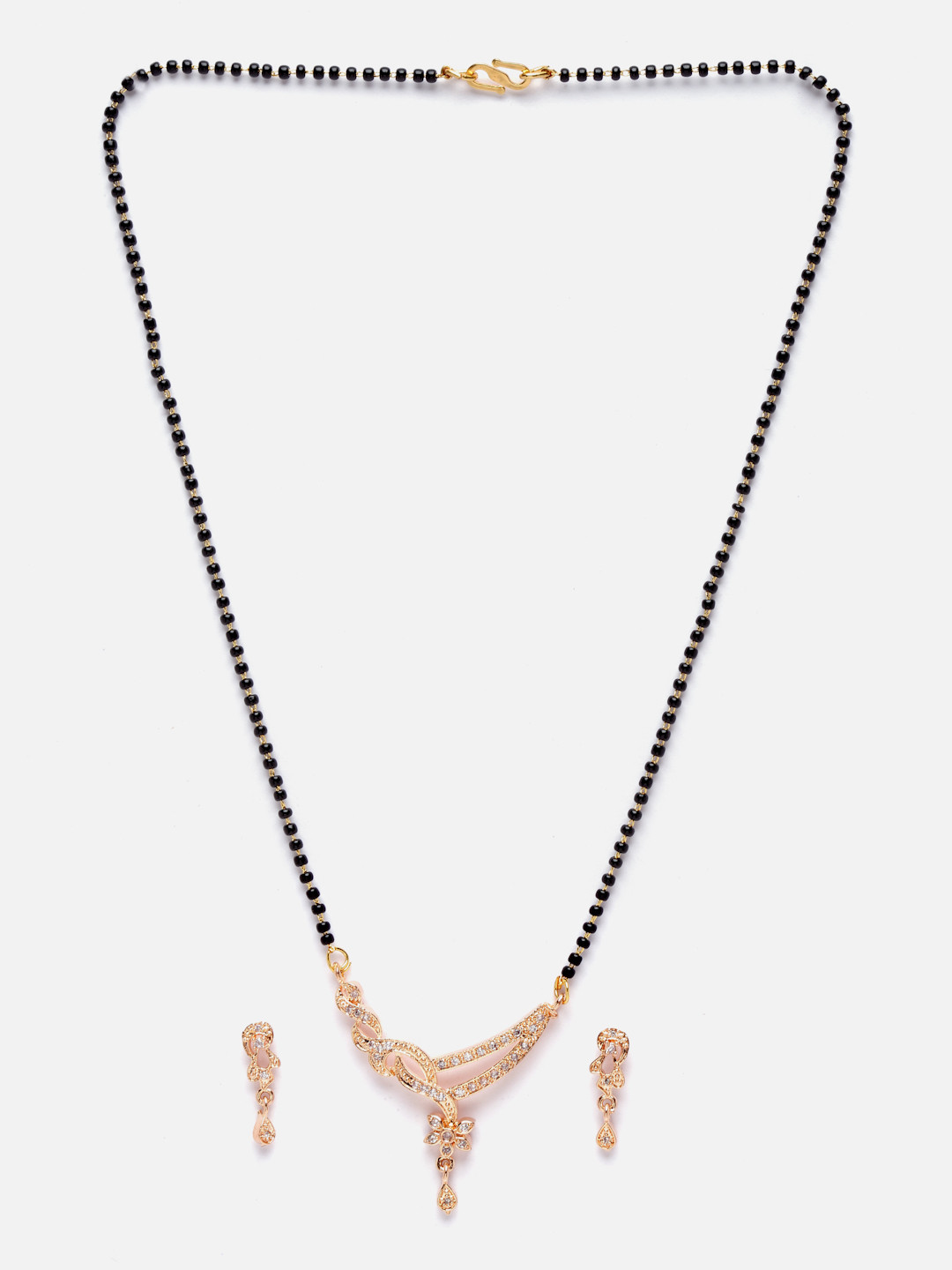 Aazeen Rose Gold-Plated Stone Studded & Beaded Jewellery Set