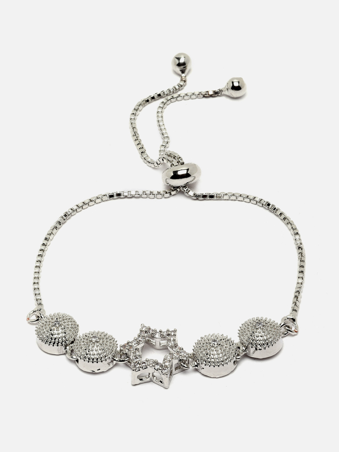 Aazeen Rhodium-Plated American Diamond Wraparound Bracelet