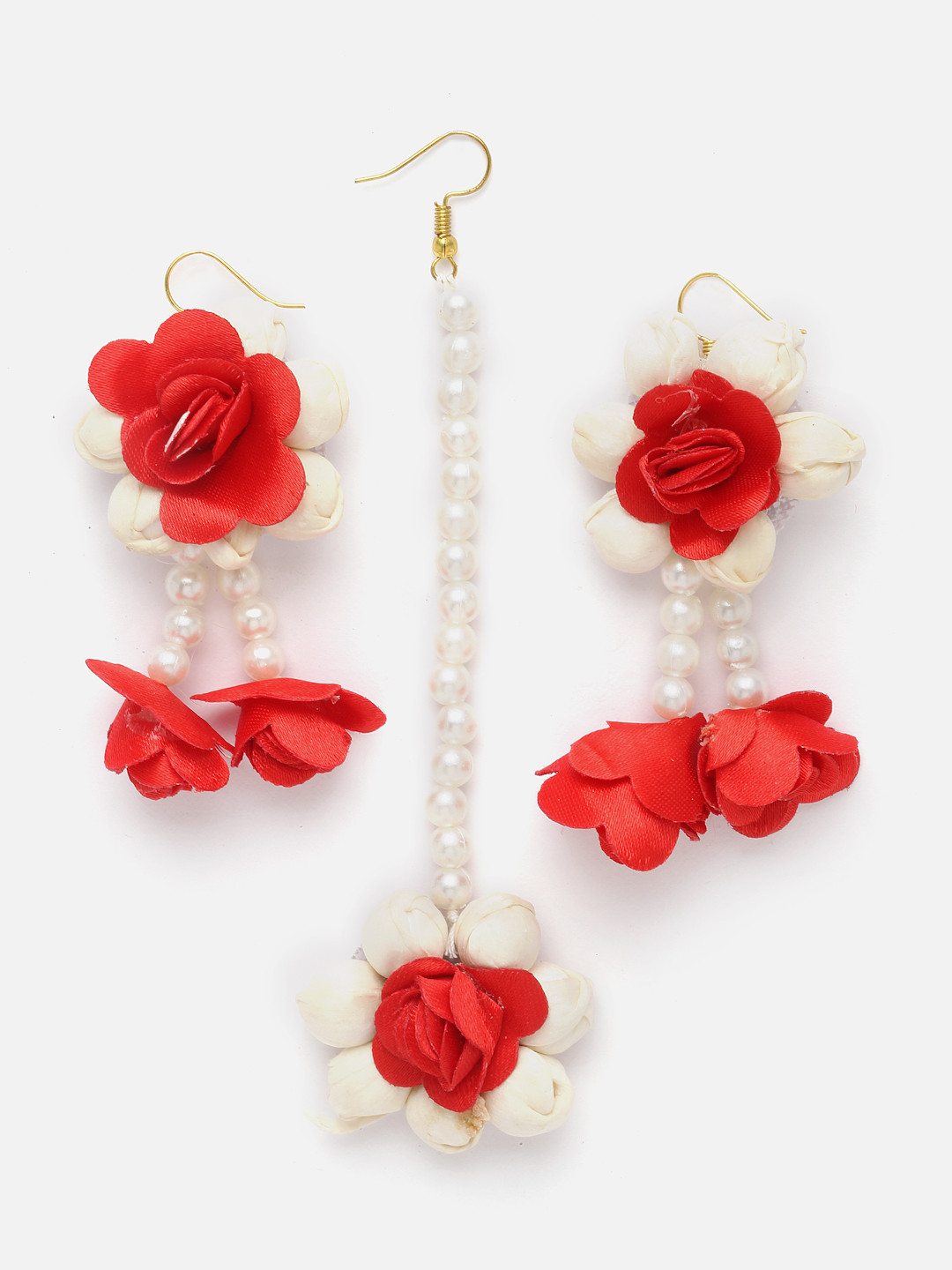 Aazeen Gold-Plated Floral Faux Pearl Maangtikka with Earrings