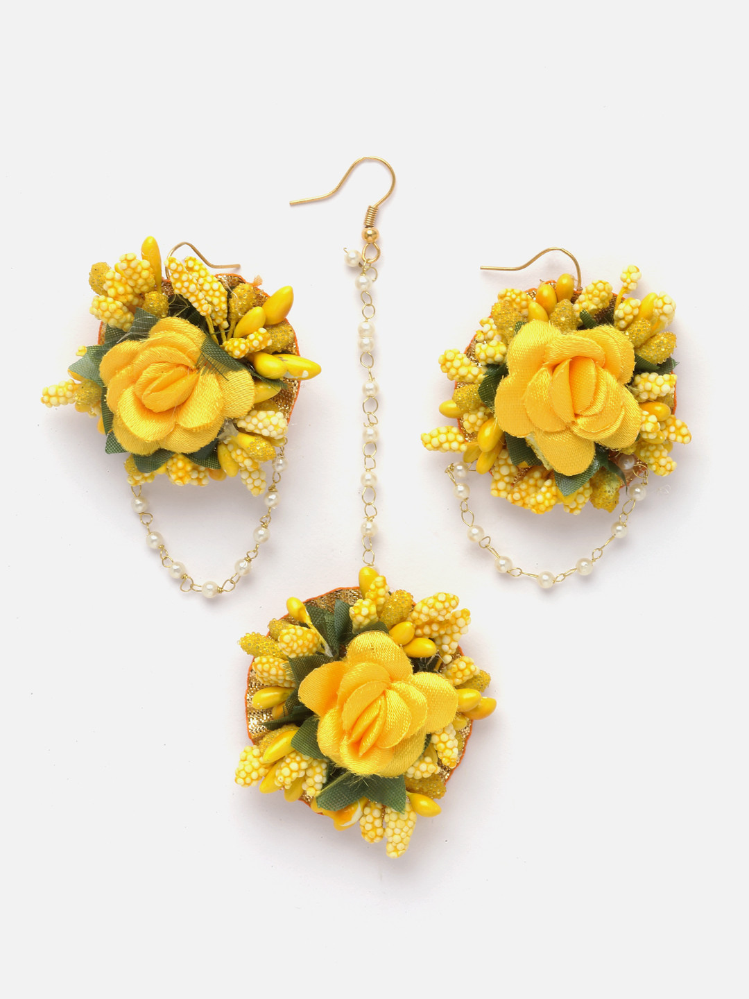 Aazeen Gold-Plated Floral Maang Tika and Earrings