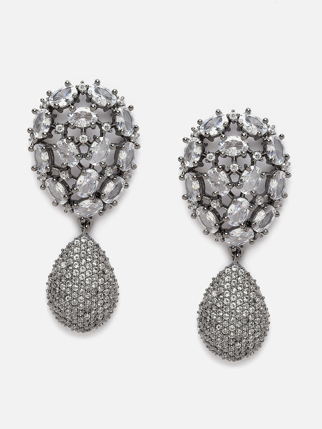Aazeen Rhodium-Plated Teardrop Shaped Drop Earrings