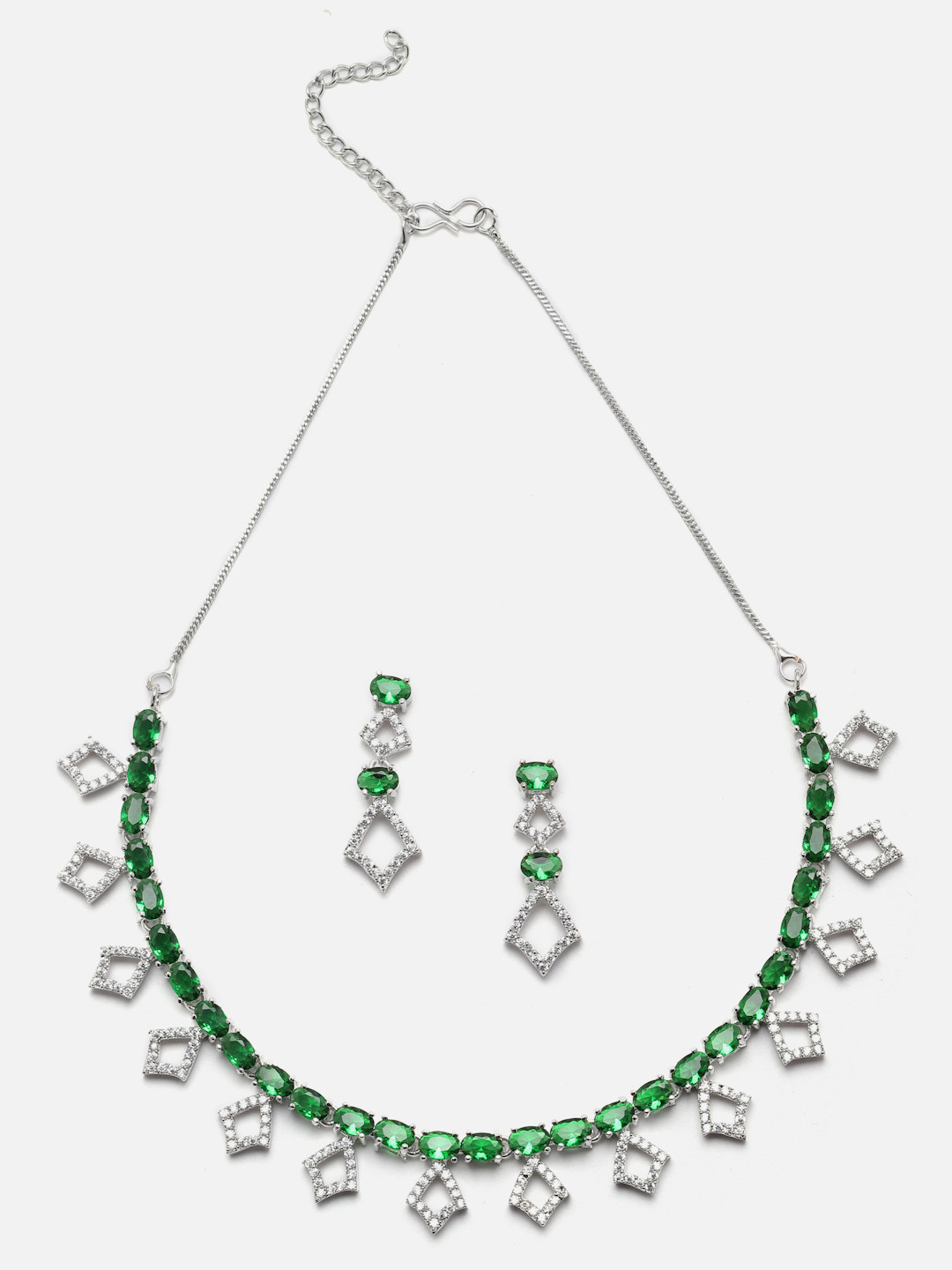 Aazeen Rhodium-Plated AD-Studded Jewellery Set